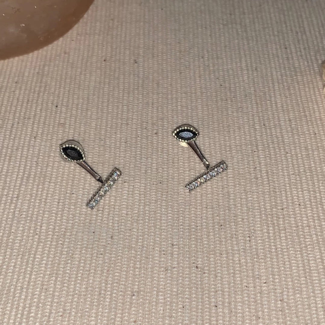 1 Paire de Boucles d'Oreilles Clous Convertibles Marquise en Argent 999 avec Zircon Noir, Minimalistes et Élégantes, Parfaites au Quotidien, Pour Rendez-vous et Affaires, Cadeau Idéal Saint-Valentin - IVOIRART.COM