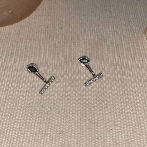 1 Paire de Boucles d'Oreilles Clous Convertibles Marquise en Argent 999 avec Zircon Noir, Minimalistes et Élégantes, Parfaites au Quotidien, Pour Rendez-vous et Affaires, Cadeau Idéal Saint-Valentin - IVOIRART.COM