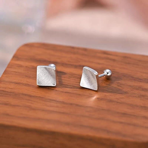 1 Paire de Boucles d'Oreilles Clous en Argent Sterling 999 Brossé Rhombus, Style Minimaliste Chic, pour Tenues Quotidiennes et Bureau - IVOIRART.COM
