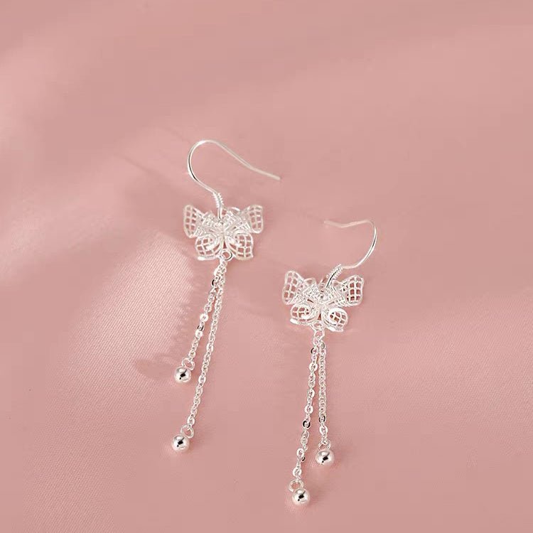 1 Paire de Boucles d'Oreilles Longues Papillon Ajouré en Argent 999, Élégantes et Polyvalentes - IVOIRART.COM
