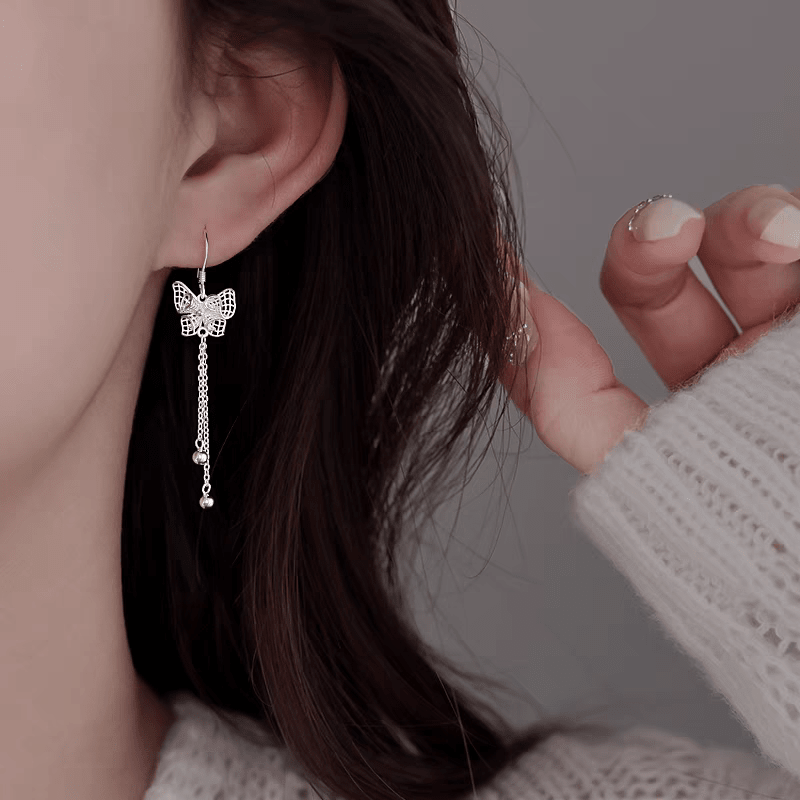 1 Paire de Boucles d'Oreilles Longues Papillon Ajouré en Argent 999, Élégantes et Polyvalentes - IVOIRART.COM
