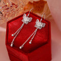 1 Paire de Boucles d'Oreilles Longues Papillon Ajouré en Argent 999, Élégantes et Polyvalentes - IVOIRART.COM