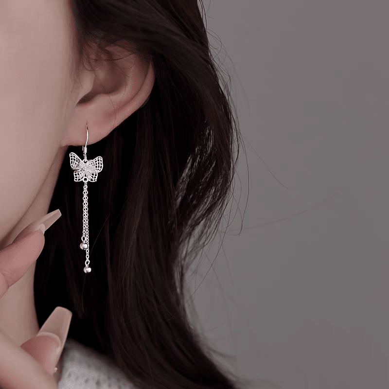 1 Paire de Boucles d'Oreilles Longues Papillon Ajouré en Argent 999, Élégantes et Polyvalentes - IVOIRART.COM