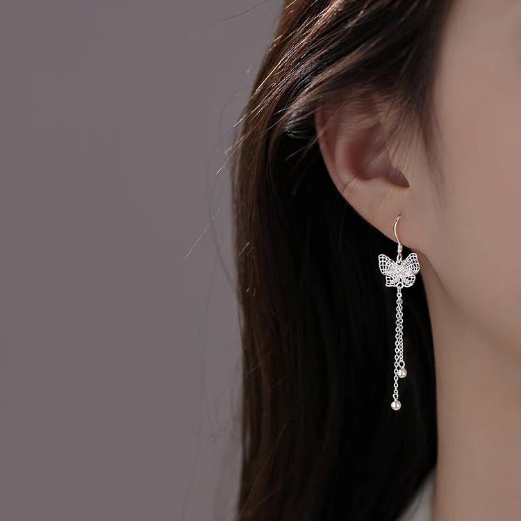 1 Paire de Boucles d'Oreilles Longues Papillon Ajouré en Argent 999, Élégantes et Polyvalentes - IVOIRART.COM