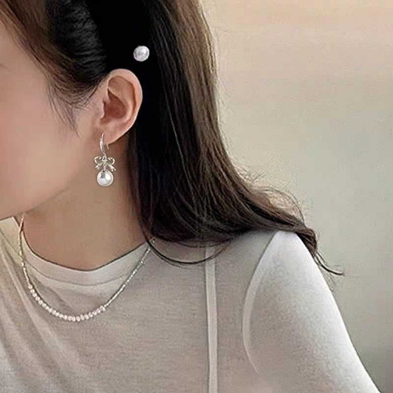 1 Paire de Boucles d'Oreilles Nœud Papillon Découpé en Argent 999 & Perle, Douces et Élégantes, Parfaites pour Quotidien, Rendez-vous et Affaires, Cadeau Idéal pour la Saint-Valentin - IVOIRART.COM
