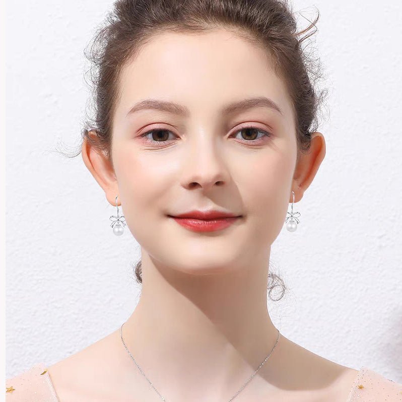 1 Paire de Boucles d'Oreilles Nœud Papillon Découpé en Argent 999 & Perle, Douces et Élégantes, Parfaites pour Quotidien, Rendez-vous et Affaires, Cadeau Idéal pour la Saint-Valentin - IVOIRART.COM