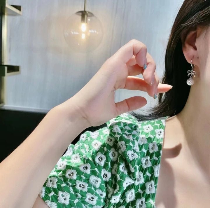 1 Paire de Boucles d'Oreilles Nœud Papillon Découpé en Argent 999 & Perle, Douces et Élégantes, Parfaites pour Quotidien, Rendez-vous et Affaires, Cadeau Idéal pour la Saint-Valentin - IVOIRART.COM