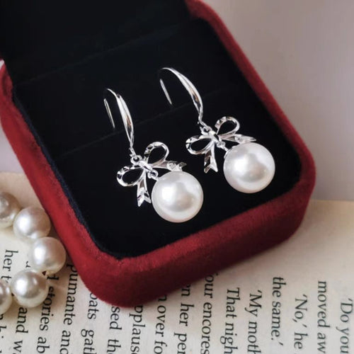 1 Paire de Boucles d'Oreilles Nœud Papillon Découpé en Argent 999 & Perle, Douces et Élégantes, Parfaites pour Quotidien, Rendez-vous et Affaires, Cadeau Idéal pour la Saint-Valentin - IVOIRART.COM