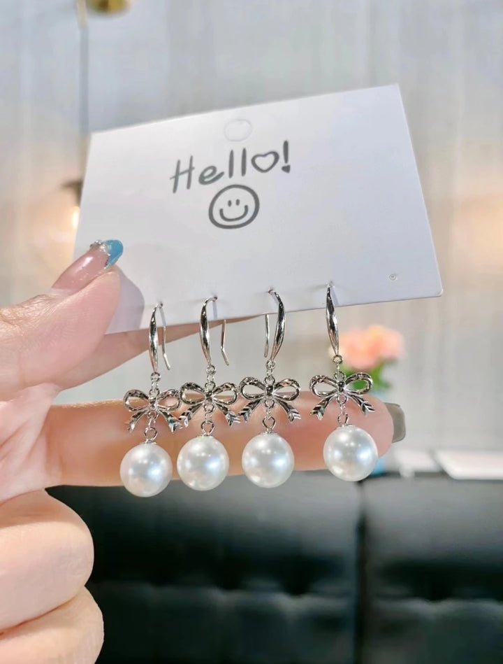 1 Paire de Boucles d'Oreilles Nœud Papillon Découpé en Argent 999 & Perle, Douces et Élégantes, Parfaites pour Quotidien, Rendez-vous et Affaires, Cadeau Idéal pour la Saint-Valentin - IVOIRART.COM