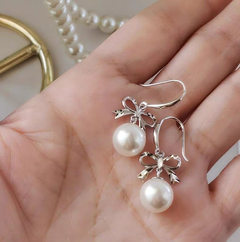 1 Paire de Boucles d'Oreilles Nœud Papillon Découpé en Argent 999 & Perle, Douces et Élégantes, Parfaites pour Quotidien, Rendez-vous et Affaires, Cadeau Idéal pour la Saint-Valentin - IVOIRART.COM