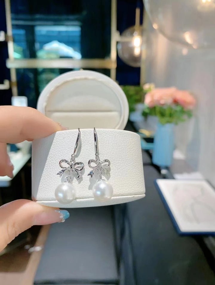 1 Paire de Boucles d'Oreilles Nœud Papillon Découpé en Argent 999 & Perle, Douces et Élégantes, Parfaites pour Quotidien, Rendez-vous et Affaires, Cadeau Idéal pour la Saint-Valentin - IVOIRART.COM