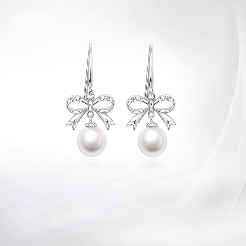 1 Paire de Boucles d'Oreilles Nœud Papillon Découpé en Argent 999 & Perle, Douces et Élégantes, Parfaites pour Quotidien, Rendez-vous et Affaires, Cadeau Idéal pour la Saint-Valentin - IVOIRART.COM