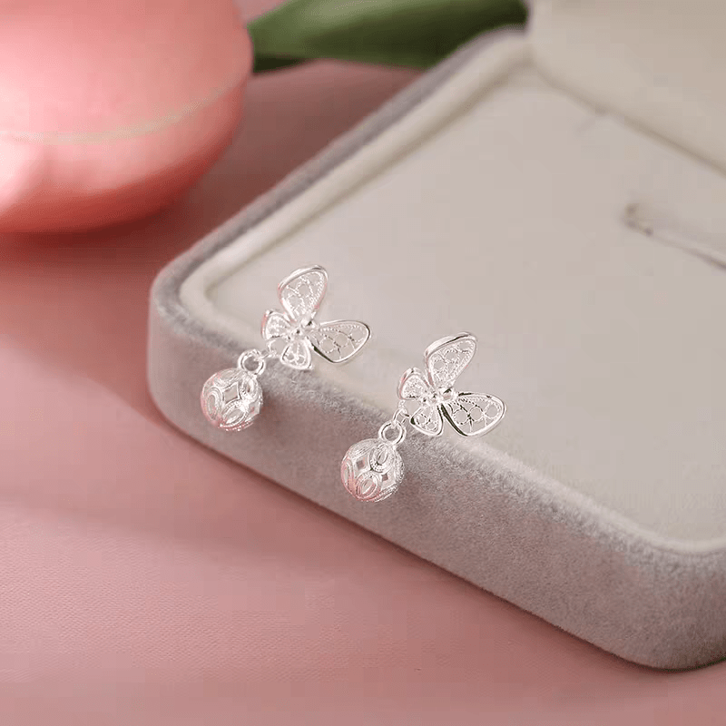 1 Paire de Boucles d'Oreilles Papillon Creuses en Filigrane Argent Sterling 999, Style Rétro Élégant, Parfaites pour Quotidien, Rendez-vous & Cadeau, Idée Cadeau Saint-Valentin - IVOIRART.COM