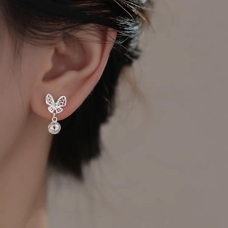 1 Paire de Boucles d'Oreilles Papillon Creuses en Filigrane Argent Sterling 999, Style Rétro Élégant, Parfaites pour Quotidien, Rendez-vous & Cadeau, Idée Cadeau Saint-Valentin - IVOIRART.COM