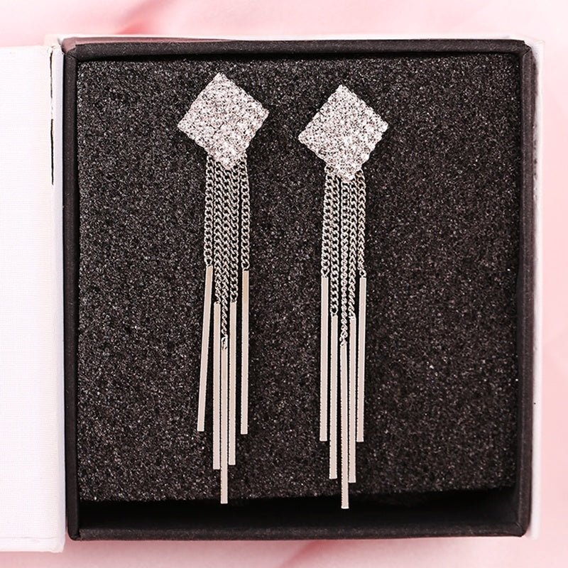 1 Paire de Boucles d'Oreilles Pendantes Carrées Longues en Argent Sterling 999 avec Diamants, Éclatantes & Élégantes, Parfaites Quotidien, Rendez-vous & Fêtes, Cadeau Idéal pour la Saint-Valentin - IVOIRART.COM