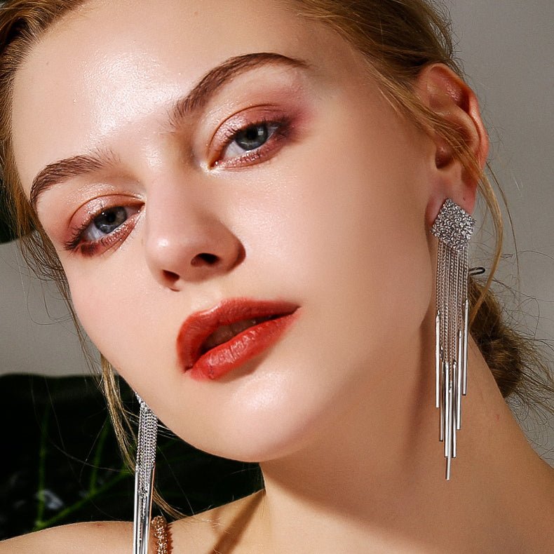 1 Paire de Boucles d'Oreilles Pendantes Carrées Longues en Argent Sterling 999 avec Diamants, Éclatantes & Élégantes, Parfaites Quotidien, Rendez-vous & Fêtes, Cadeau Idéal pour la Saint-Valentin - IVOIRART.COM