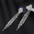 1 Paire de Boucles d'Oreilles Pendantes Carrées Longues en Argent Sterling 999 avec Diamants, Éclatantes & Élégantes, Parfaites Quotidien, Rendez-vous & Fêtes, Cadeau Idéal pour la Saint-Valentin - IVOIRART.COM