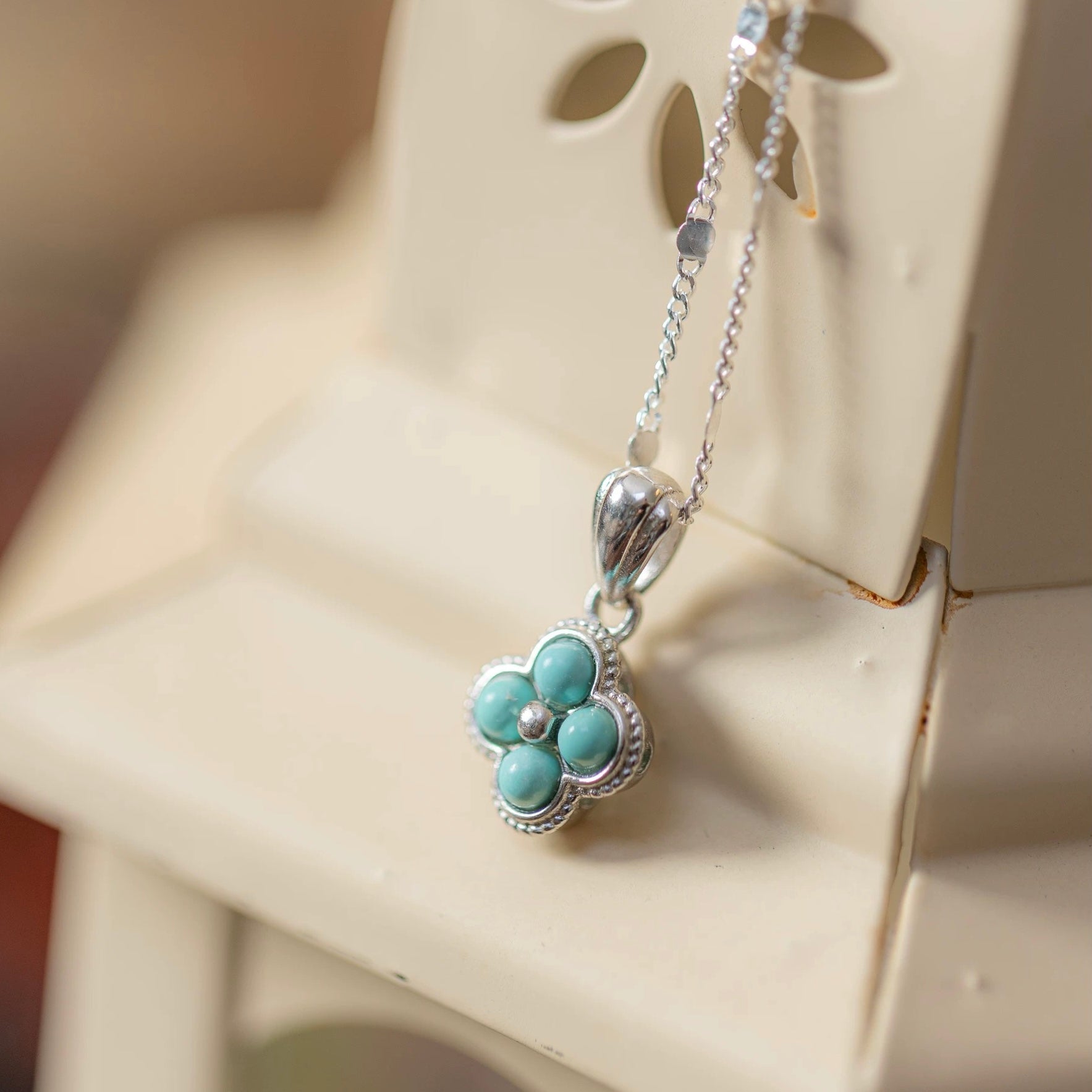 1 Piece 999 Sterling Silver Turquoise Clover Necklace, Fresh & Elegant, Perfect For Daily, Dating & Gifting, Ideal Valentine's Gift - IVOIRART.COM