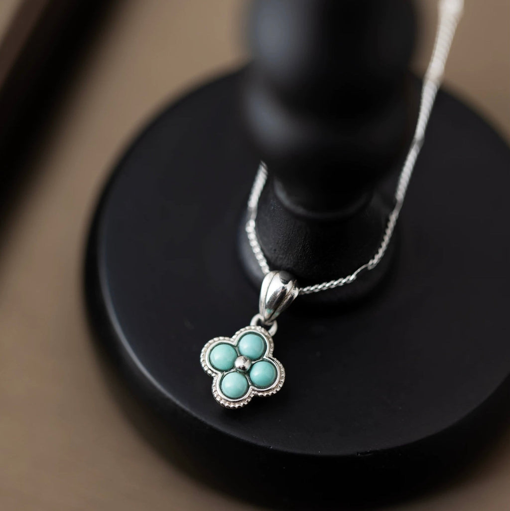 1 Piece 999 Sterling Silver Turquoise Clover Necklace, Fresh & Elegant, Perfect For Daily, Dating & Gifting, Ideal Valentine's Gift - IVOIRART.COM