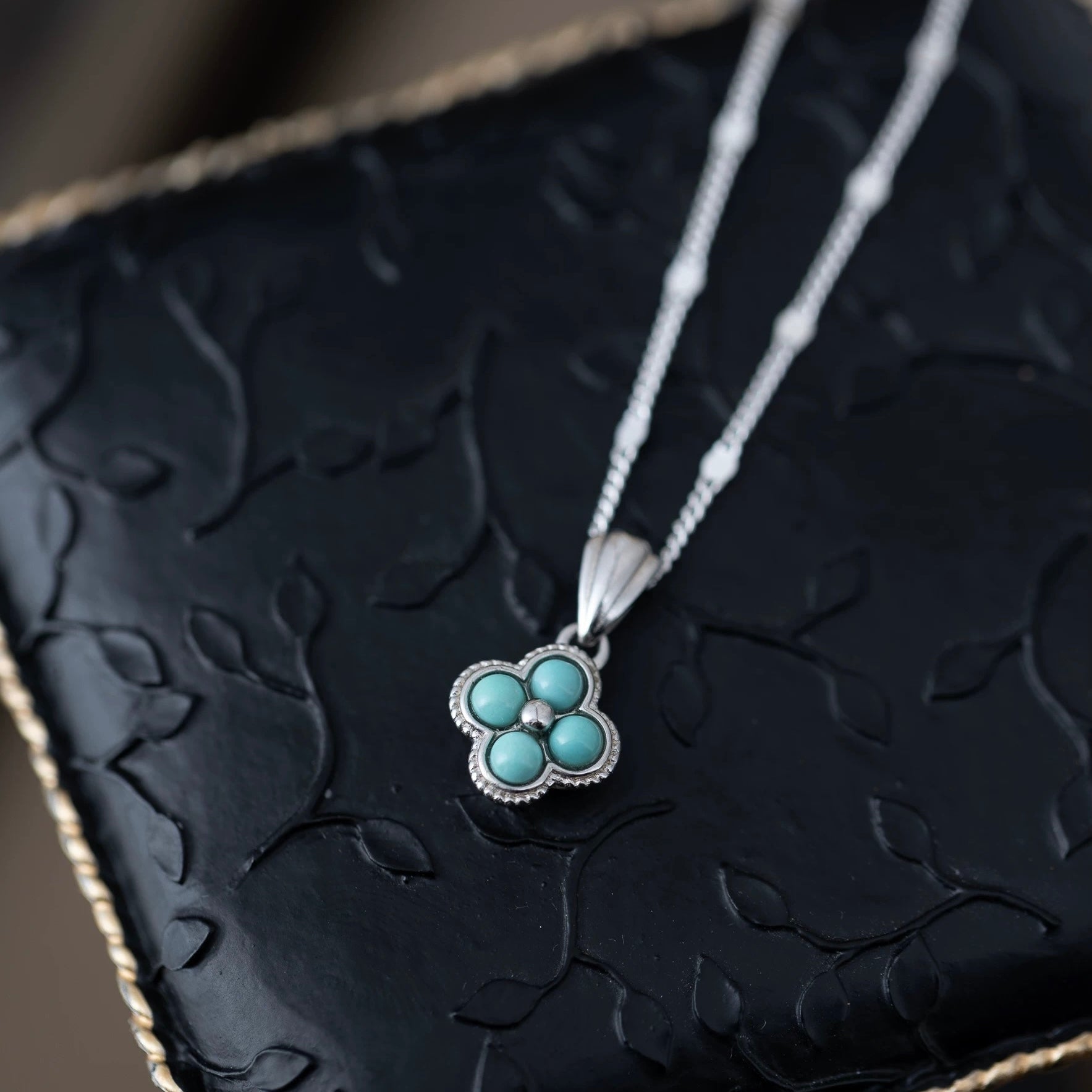 1 Piece 999 Sterling Silver Turquoise Clover Necklace, Fresh & Elegant, Perfect For Daily, Dating & Gifting, Ideal Valentine's Gift - IVOIRART.COM