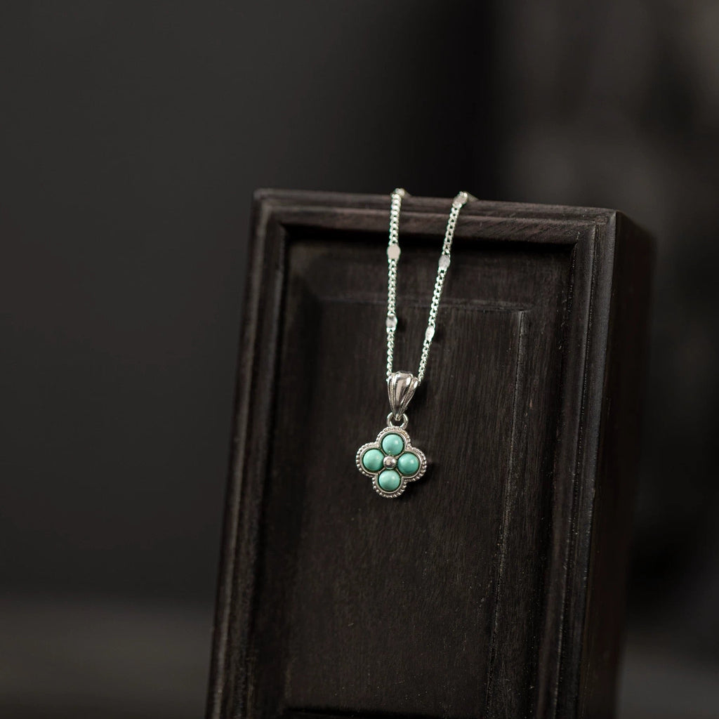 1 Piece 999 Sterling Silver Turquoise Clover Necklace, Fresh & Elegant, Perfect For Daily, Dating & Gifting, Ideal Valentine's Gift - IVOIRART.COM