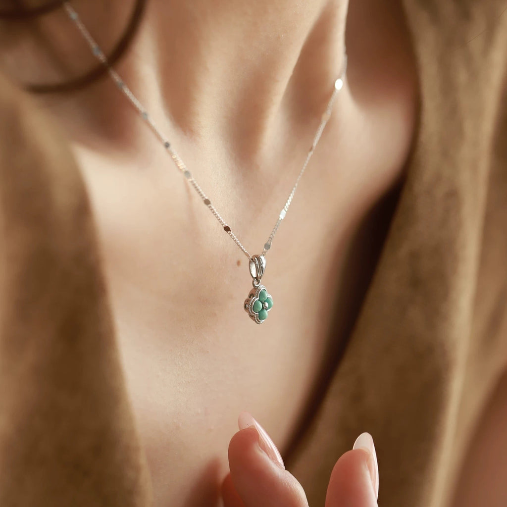 1 Piece 999 Sterling Silver Turquoise Clover Necklace, Fresh & Elegant, Perfect For Daily, Dating & Gifting, Ideal Valentine's Gift - IVOIRART.COM