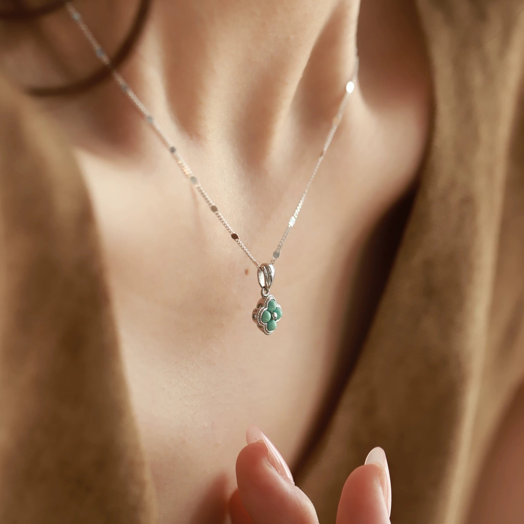 1 Piece 999 Sterling Silver Turquoise Clover Necklace, Fresh & Elegant, Perfect For Daily, Dating & Gifting, Ideal Valentine's Gift - IVOIRART.COM