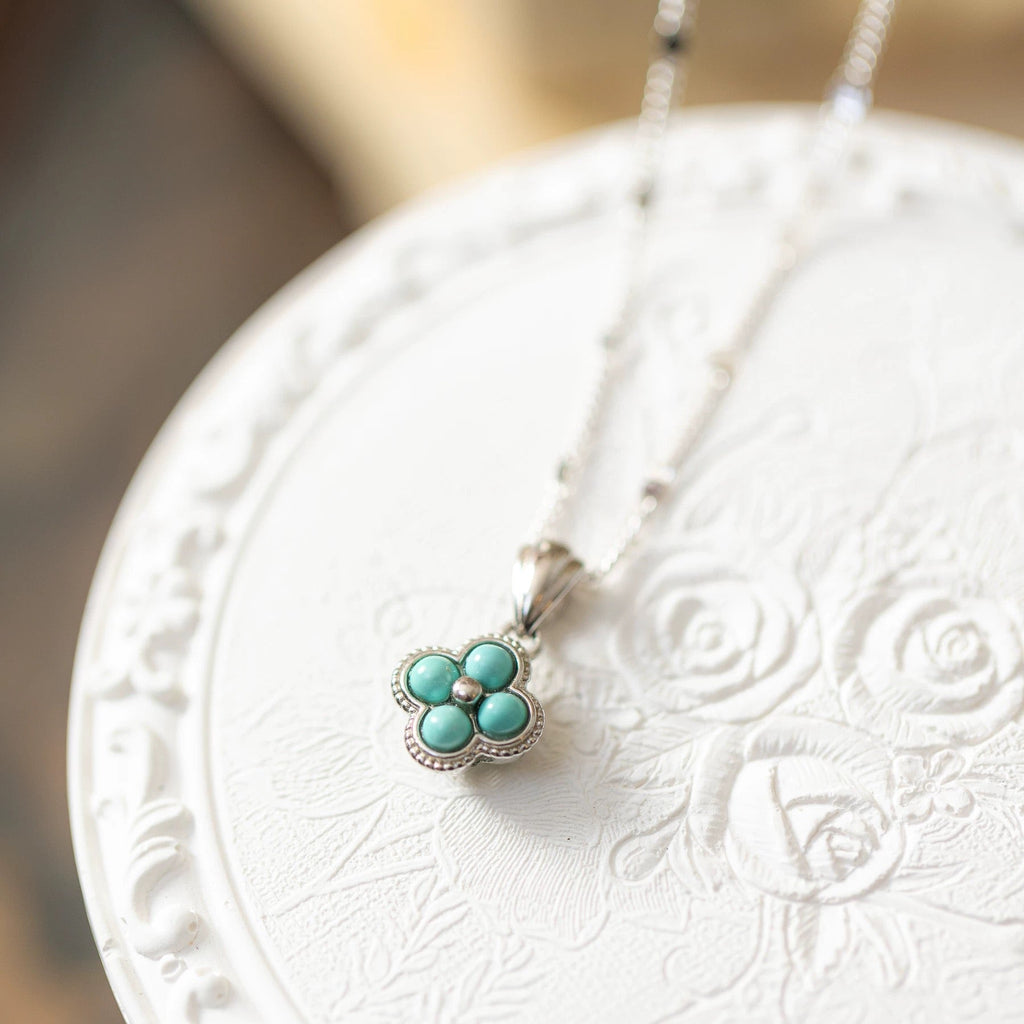 1 Piece 999 Sterling Silver Turquoise Clover Necklace, Fresh & Elegant, Perfect For Daily, Dating & Gifting, Ideal Valentine's Gift - IVOIRART.COM