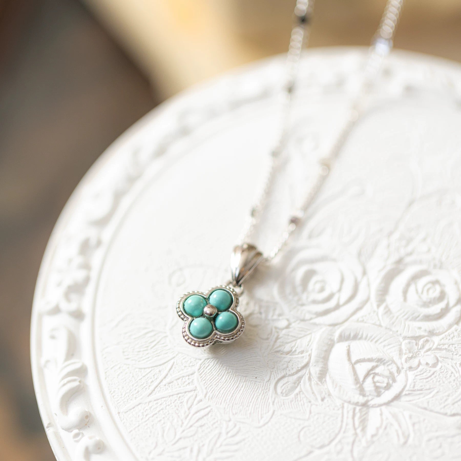 1 Piece 999 Sterling Silver Turquoise Clover Necklace, Fresh & Elegant, Perfect For Daily, Dating & Gifting, Ideal Valentine's Gift - IVOIRART.COM