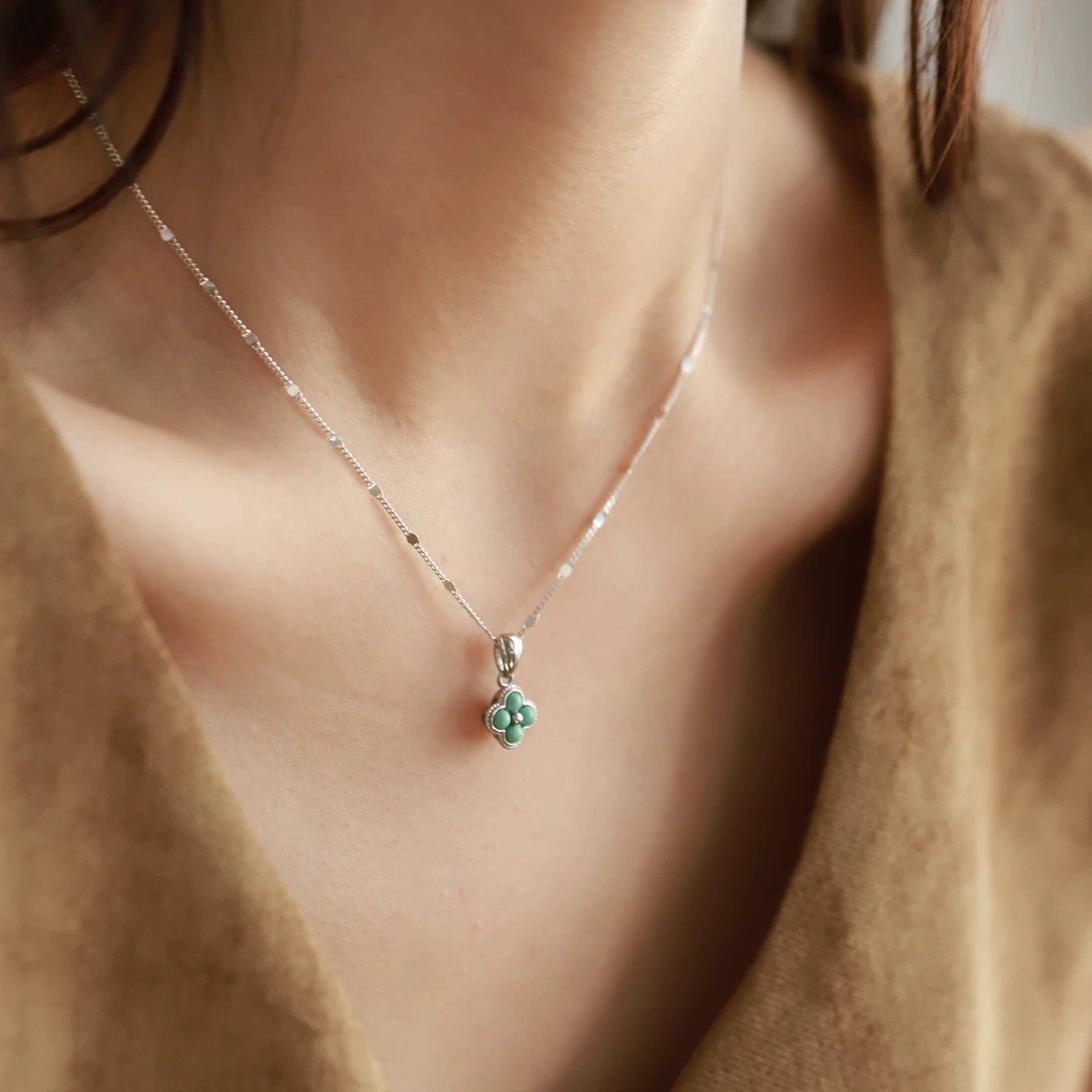 1 Piece 999 Sterling Silver Turquoise Clover Necklace, Fresh & Elegant, Perfect For Daily, Dating & Gifting, Ideal Valentine's Gift - IVOIRART.COM
