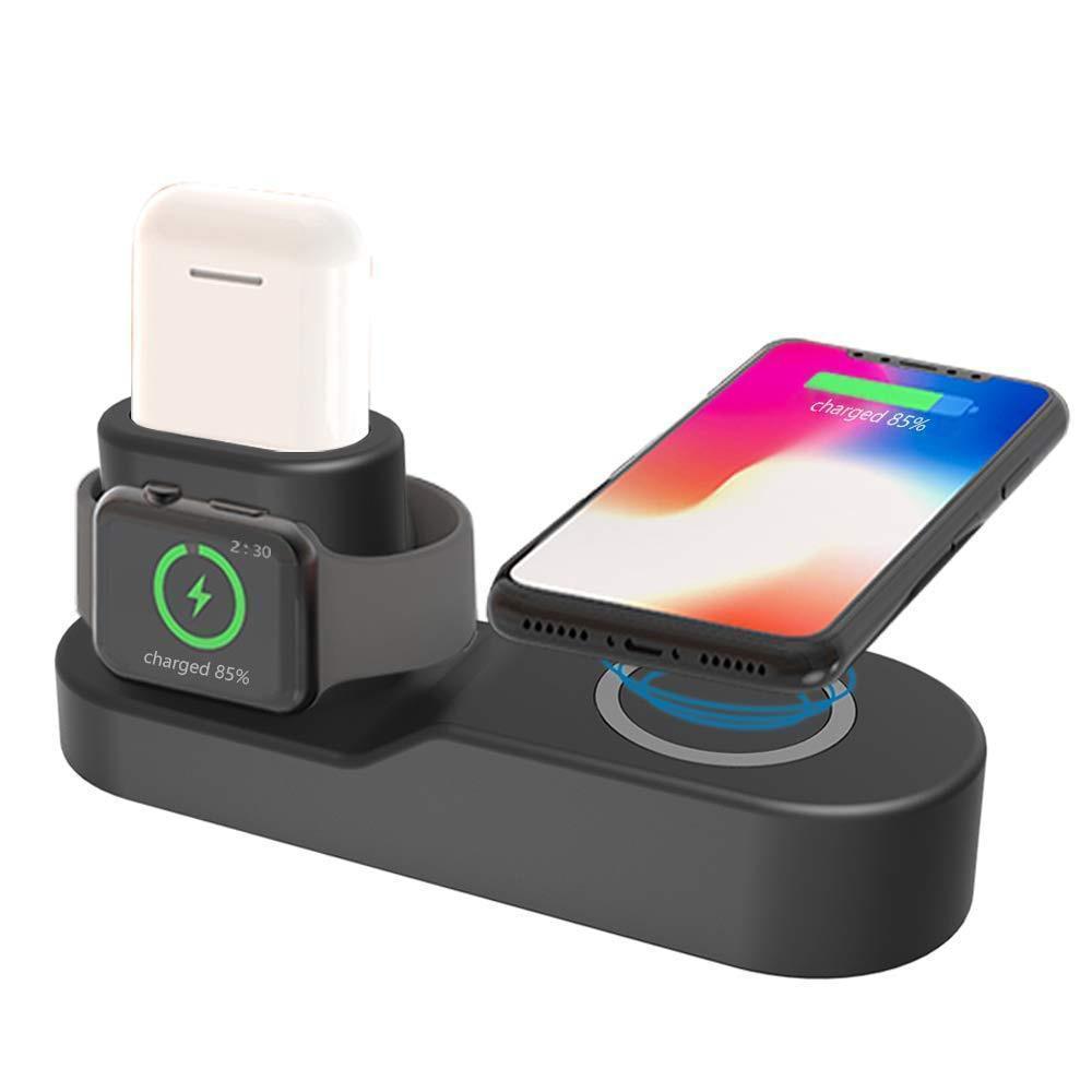 Chargeur sans fil multifonction W3 compatible Apple, 3 en 1 et 4 en 1 pour téléphone, montre et écouteurs