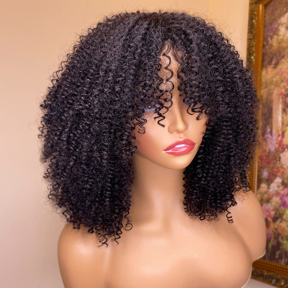Perruques en cheveux humains frisés avec frange pour un style audacieux et naturel