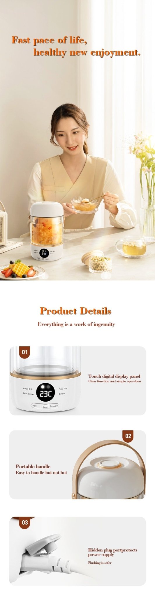 110V220V Smart Electric Stew Cooker Personal Portable Electric Stew Pot - IVOIRART.COM