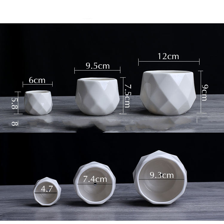 Pot de Fleurs Polyèdre Blanc en Céramique Jardin de Fleurs