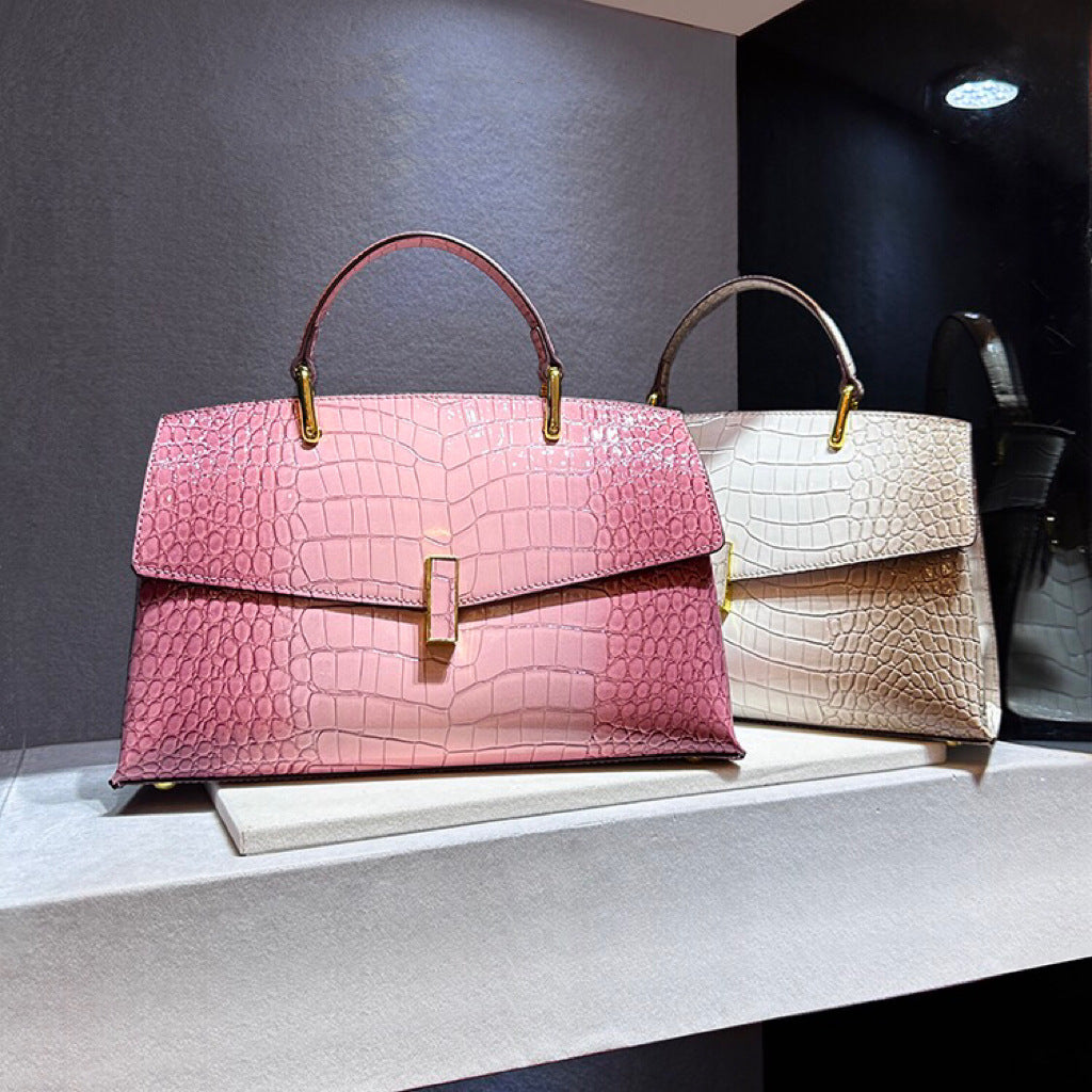 Sac à main en cuir aspect crocodile, sac épaule et bandoulière élégant et robuste