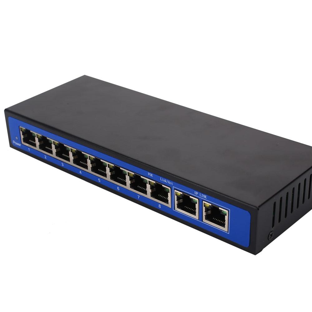 Commutateur d'alimentation PoE 8+2 ports 10 puissants 100M avec AP sans fil et alimentation externe 48V