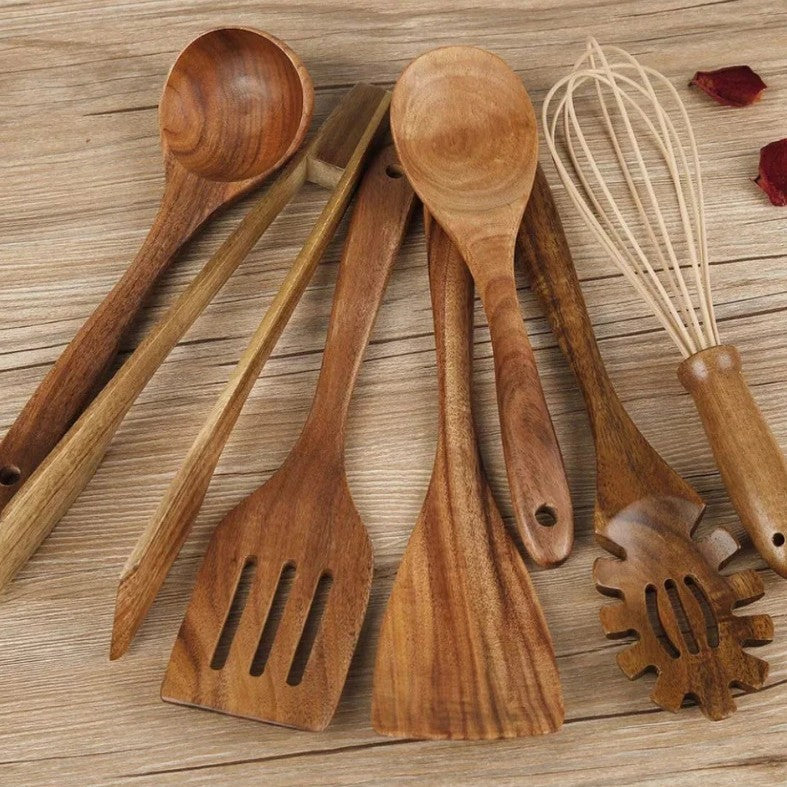 Ustensiles de cuisson en bois premium – 7 ensembles