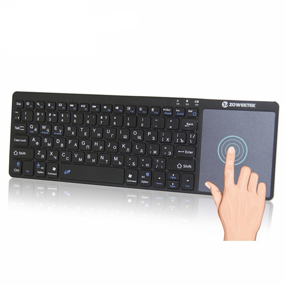 Clavier Bluetooth Mini Zoweetek k12bt-1 Sans Fil avec Pavé Tactile Russe Anglais Espagnol pour TV, PC, Android, Téléphone