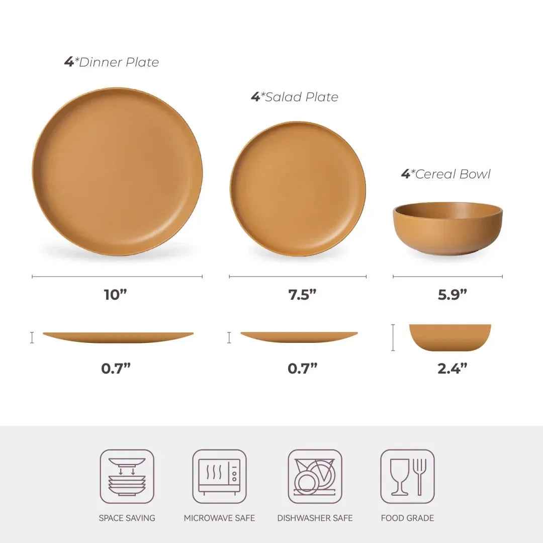 12 - Piece Stoneware Dinner Plates Bowls Sets Microwave & Dishwasher Safe Non - Toxic Dinner Plates Bowls Set Stackable Matte Glaze Kitchenware For 4 - IVOIRART.COM