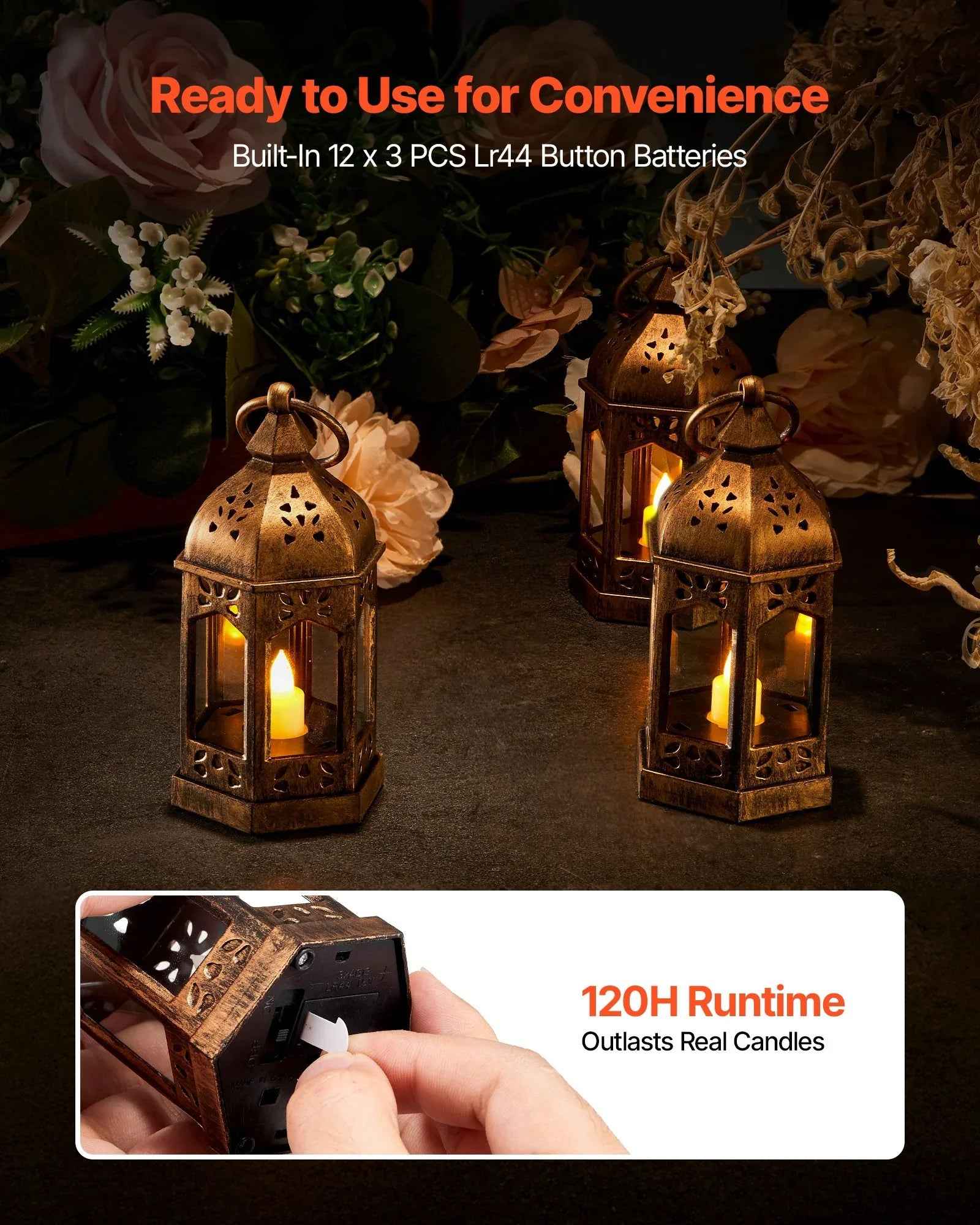 12 pièces de lanterne décorative à bougie LED, porte - bougie LED en plastique avec verre, lanternes murales d’intérieur pour mariage table fête décor intérieur de style ferme, Bronze - IVOIRART.COM