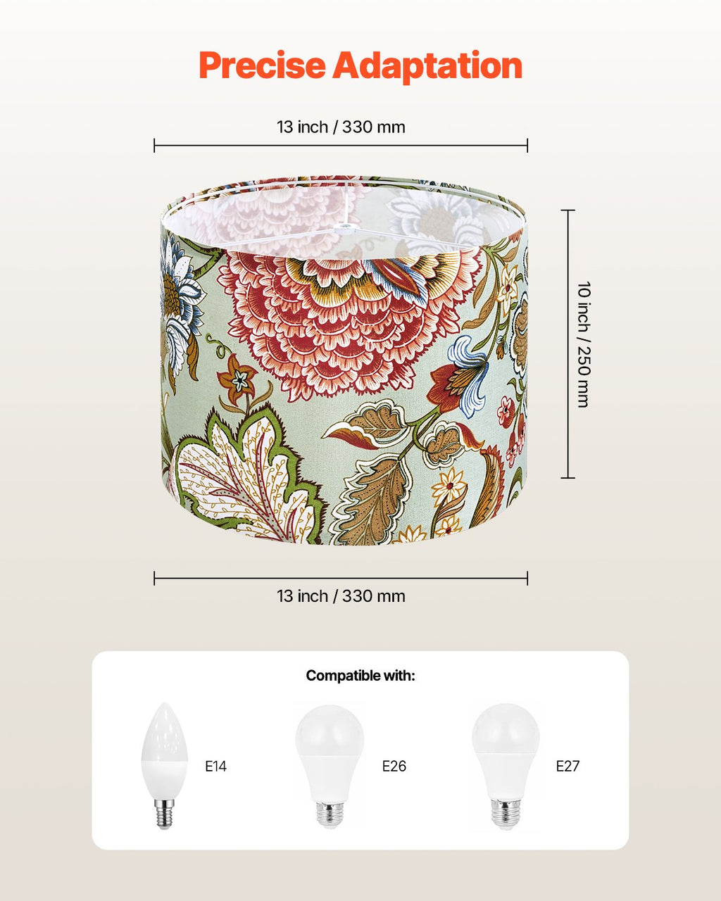 Abat-jour Drum Lot de 2, 13 po en haut x 13 po en bas x 10 po de hauteur, abat-jour cylindrique en lin moyen, abat-jour de remplacement pour lampes de table, lampadaires et suspensions, sombre motif floral