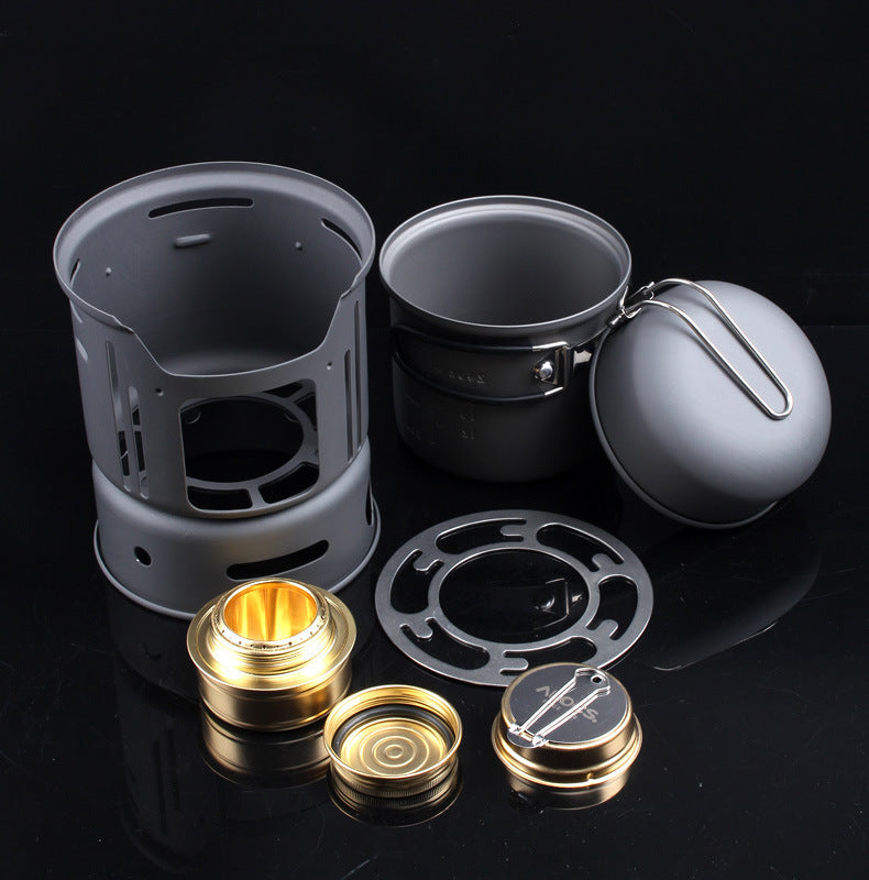 Petit ensemble de cuisine de camping extérieur compact en acier inoxydable noir