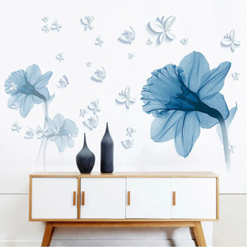 Fond de fleur bleu nordique pour créer des autocollants muraux décoratifs - IVOIRART.COM