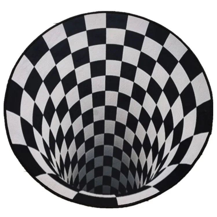 Tapis Rond Géométrique 3D Illusion Vortex Noir&Blanc Tapis de Vision Stéréo Décor de Salon Chambre Tapis d'Area - IVOIRART.COM