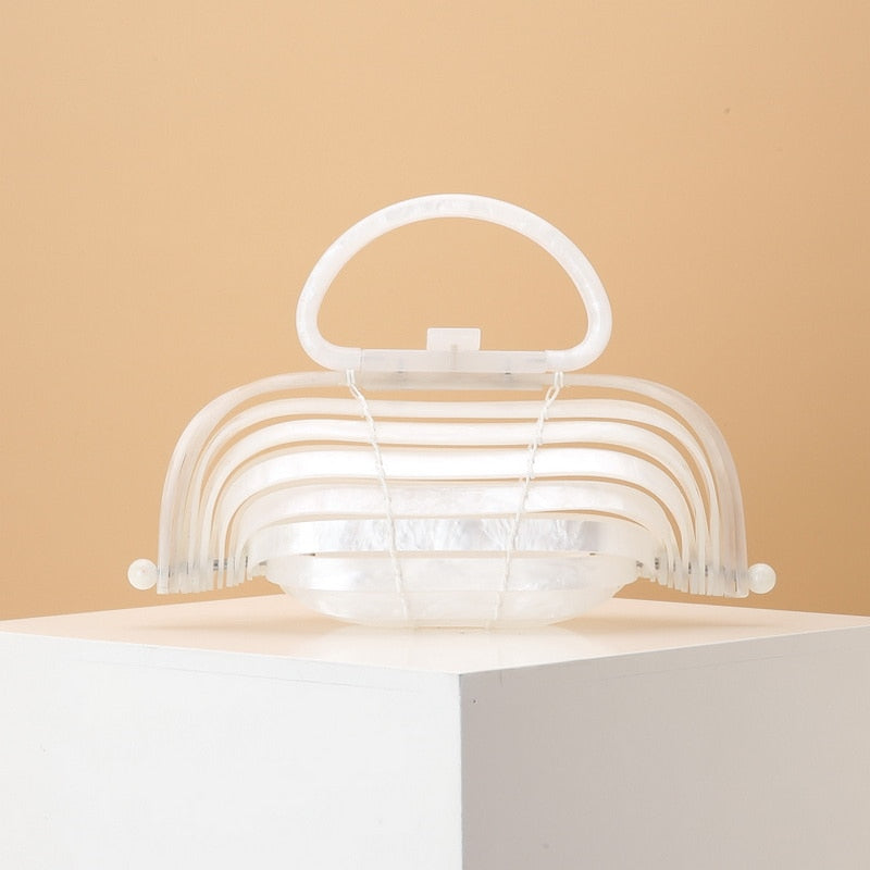 Sac coquille pliable en bambou acrylique panier creux