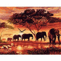 CHENISTORY Éléphants au coucher du soleil Animaux Peinture DIY par numéros Art mural moderne Tableau acrylique peint à la main pour décoration intérieure