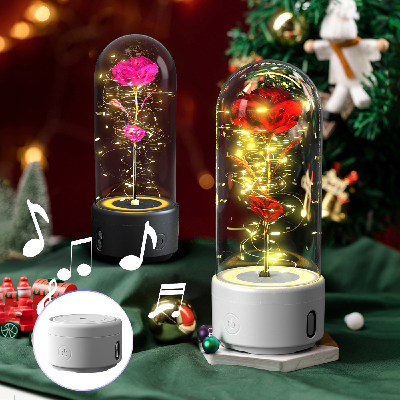 Lampe LED 2 en 1 Créative Rose Éternelle et Enceinte Bluetooth, Cadeau Saint-Valentin - IVOIRART.COM