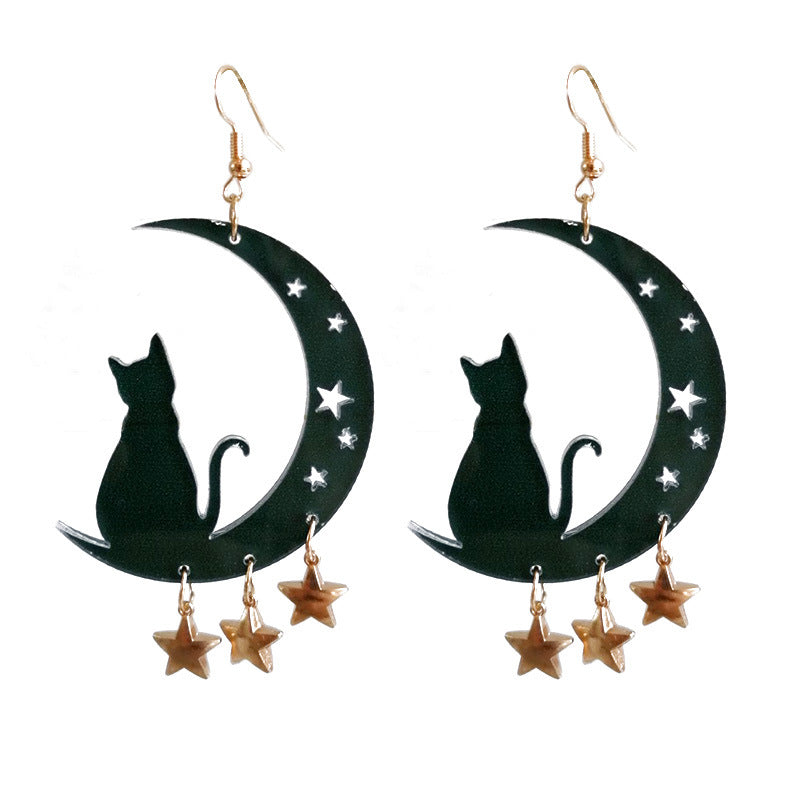 Boucles d'oreilles à pampille en acrylique Moon Cat pour femme