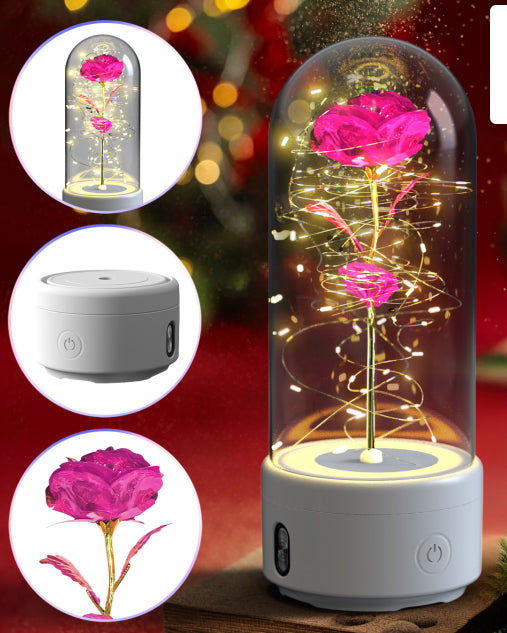 Lampe LED 2 en 1 Créative Rose Éternelle et Enceinte Bluetooth, Cadeau Saint-Valentin - IVOIRART.COM