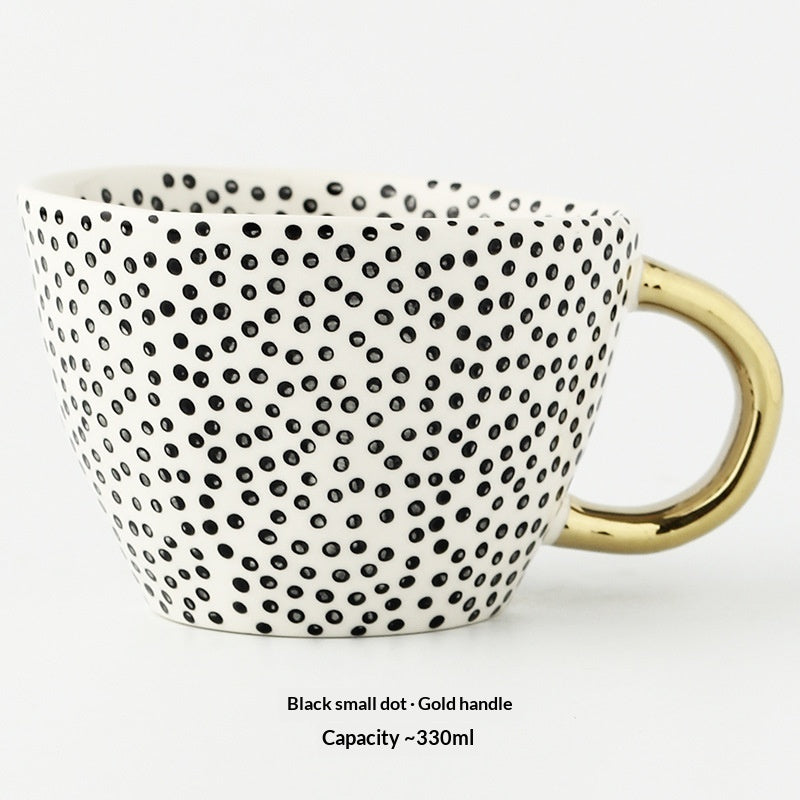 Mug en céramique japonais géométrique à large ouverture, pincé à la main, irrégulier